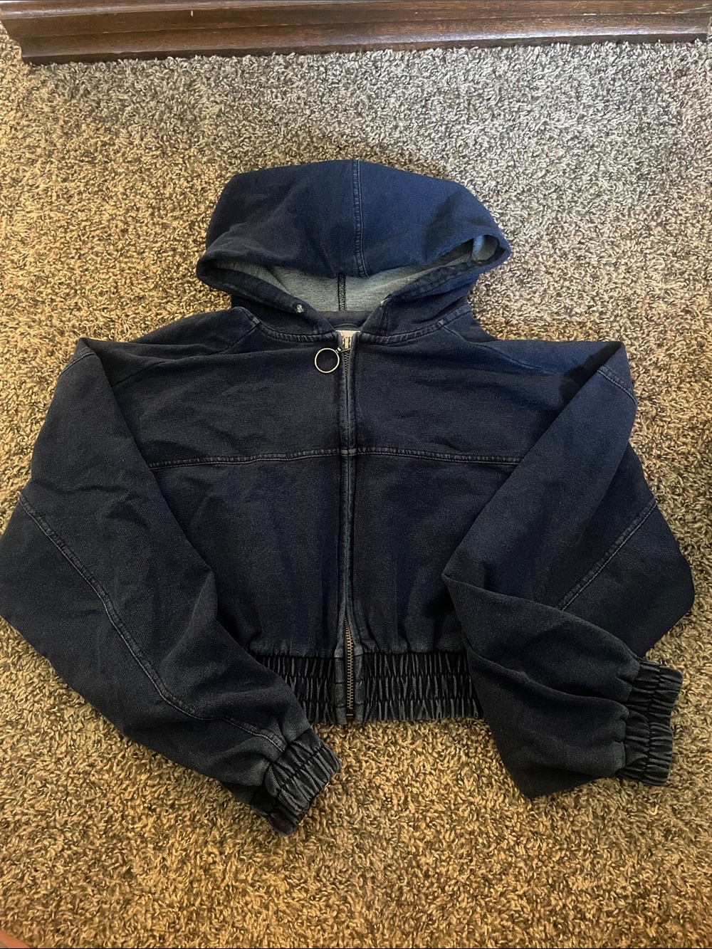 Vanilla Star Navy Hooded Zip Crop Jacket for Kids